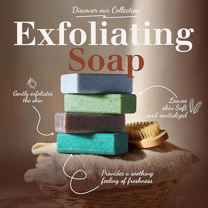Hand & Body Soap Bars Trio - Exfoliating Lavender Moisturizing French Soap with Organic Shea Butter - Rich Creamy Lather - 97% Natural Ingredients - Solid Bath Cleanser Made in Provence - 3x4.4 oz