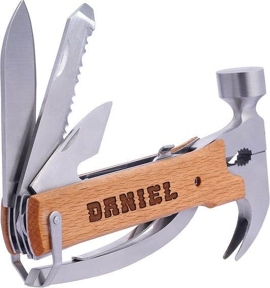 Custom Pocket Knife for Men, Personalized Gift for Men, Custom Engraved Multitool, Multiple Tools for Wooden Handle, Cool Birthday, Christmas, Fathers Day Gift for Dad, Husband, Grandpa