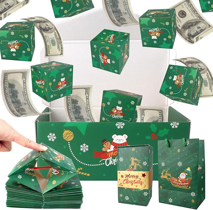 CSMGY Surprise Box Gift for Money, Christmas Surprise Gift Box Explosion, Folding Bouncing Gift Box for Christmas Birthday Anniversary, 12 Bounces Boxes (Green)