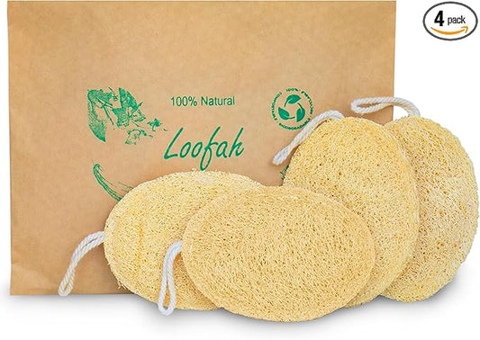 Natural Loofah Exfoliating Sponge (Medium - 4 Pack) - Loofa Exfoliating Body Scrubber - Biodegradable Organic Loofah Sponge - Shower Luffa Sponges - Shower Lufa - Estropajos para el Cuerpo