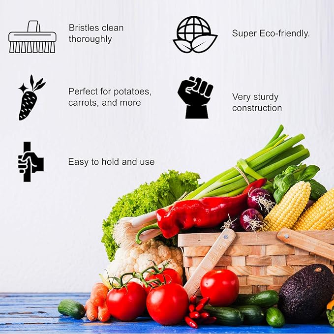Vegetable Brush - Made from All Natural Bamboo and Palm Fibers - Scrub and Clean Carrots, Potatoes, Corn, Beets etc. (Double Pack)