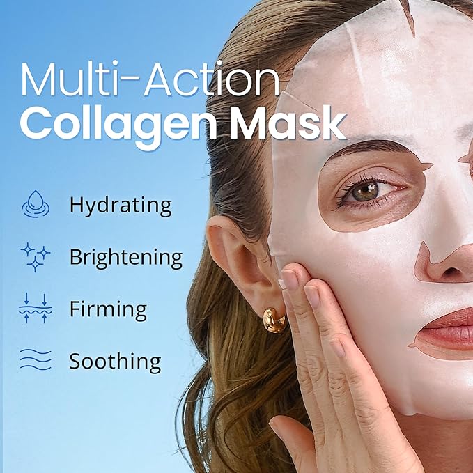 Ebanel 15 Pack Collagen Face Mask with Hyaluronic Acid, Vitamin C, Peptide, Aloe, Instant Brightening Hydrating Face Masks Skincare Korean Sheet Mask, Skin Firming, Lifting Anti Aging Facial Masks