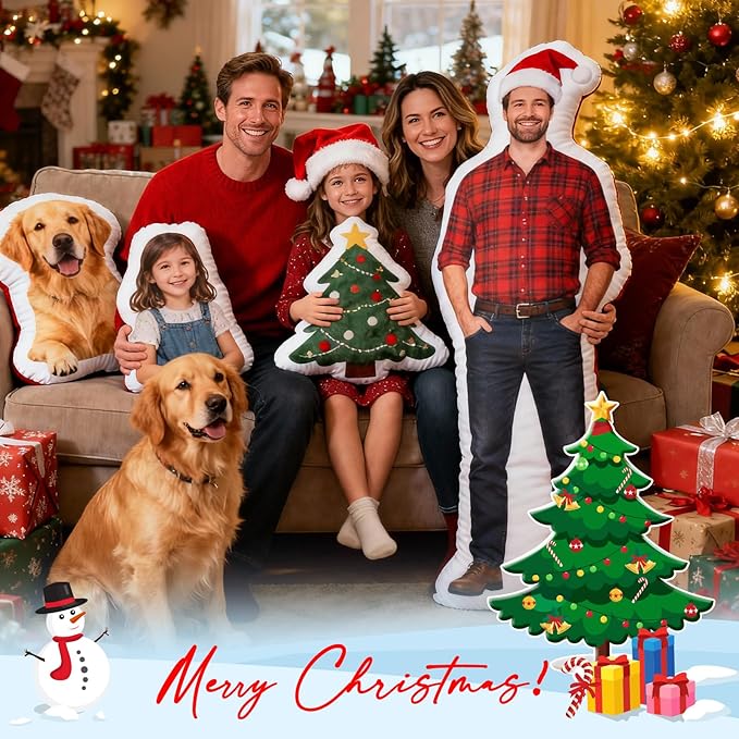 Custom Pillow, Personalized Pillows with Picture, White Elephant Gifts, Christmas Decor, Custom Face Body Pet Pillow, Customized Christmas Birthday Gifts for Boyfriend, Kids, Mom, Dad