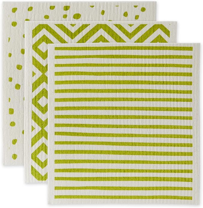 DII Swedish Dishcloths for Kitchen & Cleaning, Reusable, Machine Washable & Dishwasher Safe, Biodegradable, 7.75 x 6.75, Avocado & White