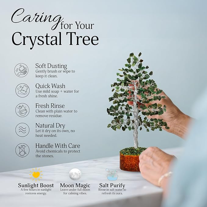 FASHIONZAADI Gemstone Money Tree Reiki Healing Chakra Balancing Handmade Bonsai Trees Spiritual Gift Aura Cleansing Good Luck Home Decor (Green Aventurine Silver Wire)