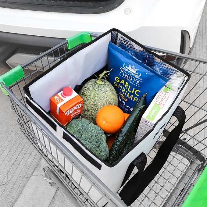 HATHOR Hot Cold Insulated Grocery Bags Reusable Stackable Collapsible Foldable Cooler Boxie Bag Shoping Totes for Groceries in Car, Frozen Food & Travel