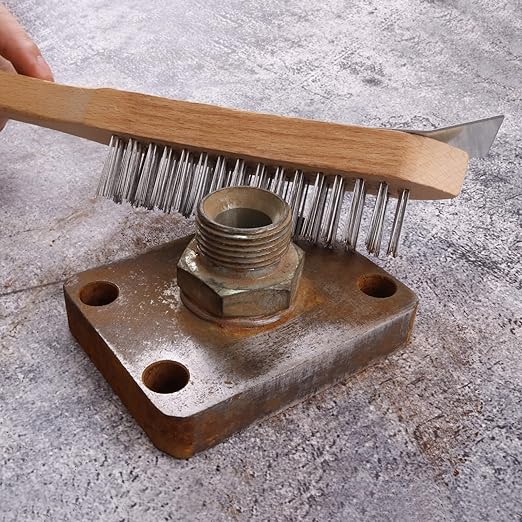 MAXMAN Stainless Steel Wire Scratch Brush, 12 Inch Wooden Handle Wire Brush with Metal Scraper, Heavy Duty Wire Brushes for Cleaning Rust, Paint Scrubbing, Dust and Other Hard Surfaces 2 Pieces
