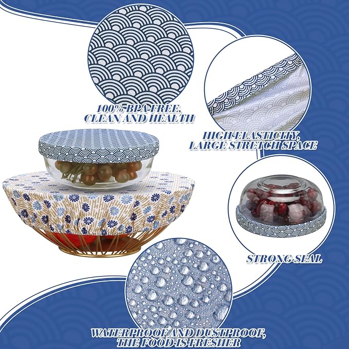 10 Pack Cloth Bowl Covers for Bread Rising - 5 Size Stretch Elastic Food Storage Container Lids - Reusable Cotton Fabric Covers for Food, Fruits, Leftovers (Pastel)
