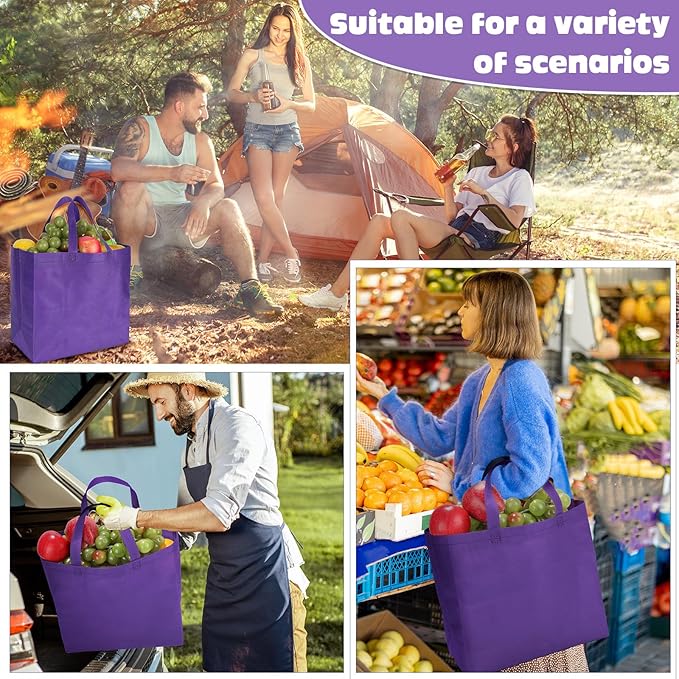 Windyun Reusable Grocery Bags Large Non Woven Shopping Bags with Handles Foldable Portable Tote Bulk, 12.6 x 11.8 x 6.3 Inch