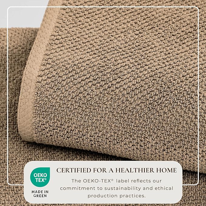 Great Bay Home Taupe Washcloth Set – 100% Cotton 12-Pack 13"x13", Absorbent & Quick-Drying, Soft & Durable