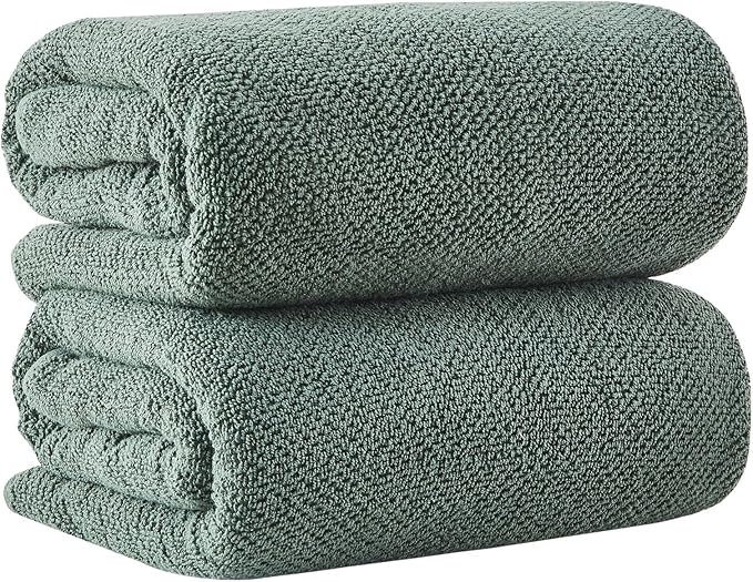 Green Bath Sheets - 100% Cotton Oversized 2 Pack 68x35 Extra Large Towel Set - Absorbent, Quick-Drying, Durable Oversized Bath Towel for Bathroom Décor