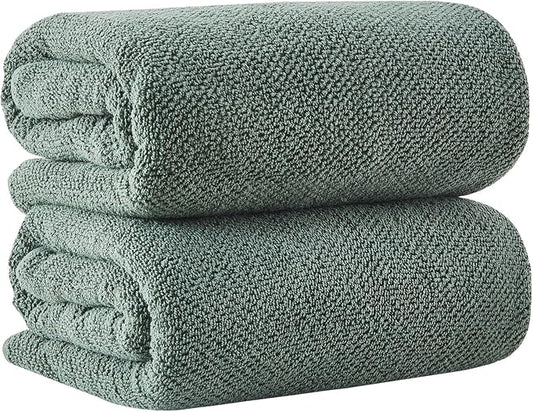 Green Bath Sheets - 100% Cotton Oversized 2 Pack 68x35 Extra Large Towel Set - Absorbent, Quick-Drying, Durable Oversized Bath Towel for Bathroom Décor