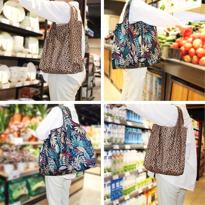 2 Piece Reusable Shopping Bags,foldable shopping bag,60-Pound Capacity,Machine Washable,One Large and One Small