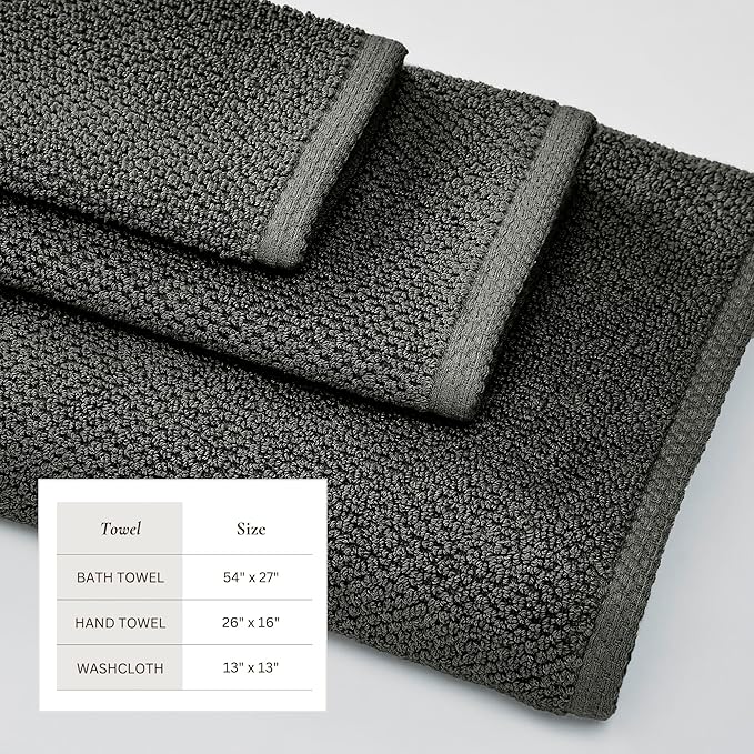 Great Bay Home Dark Grey Bath Towel Set – 100% Cotton 6-Piece Set, Absorbent & Quick-Drying, Soft & Durable