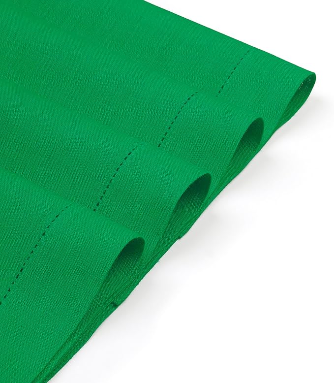 D'Moksha Homes Linen Placemats Set of 4 - Classic Hemstitch Kelly Green Placemats 14 x 19 Inch - 100% Pure Linen Table Mats for Christmas, Holiday - Handcrafted and Machine Washable