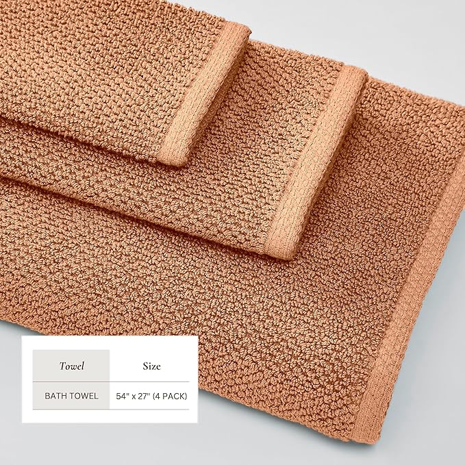 Great Bay Home Orange Bath Towel Set – 100% Cotton 4-Pack 54"x27", Absorbent & Quick-Drying, Soft & Durable