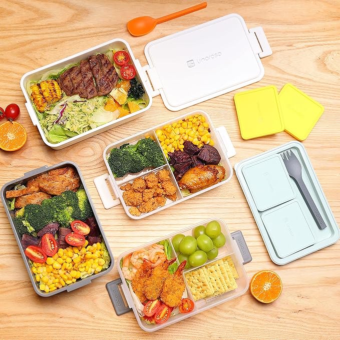 linoroso Stackable Bento Box Adult Lunch Box | Meet All You On-the-Go Needs for Food, Salad and Snack, Premium Bento Lunch Box for Adults Include Utensil Set, Dressing Containers - Ultimate Gray