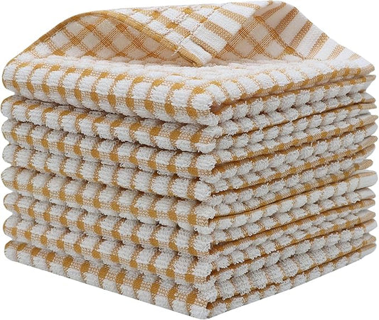 Cotton Cleaning Rags Terry Dish Cloths for Washing Dishes, Set of 8 Dish Rags for Cleaning, Light and Soft Dish Towels for Kitchen Drying Dishes, 11.8 Inch x 11.8 Inch (Dark Orange)