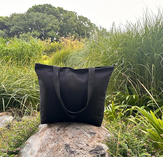 16OZ Cotton Canvas Zipper Closure Lined Grocery Shopping Beach Casual Multi Purpose Tote X-Large