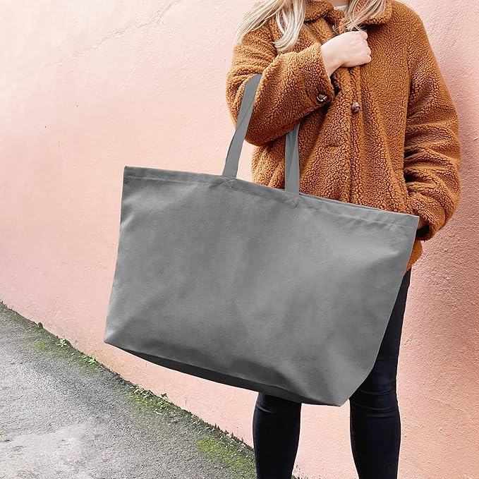 Large Canvas Tote Bag-Extra Big Shopping Beach Totes Bags Reusable Largest Grocery Plain Solid Bag 28"x8"x16"