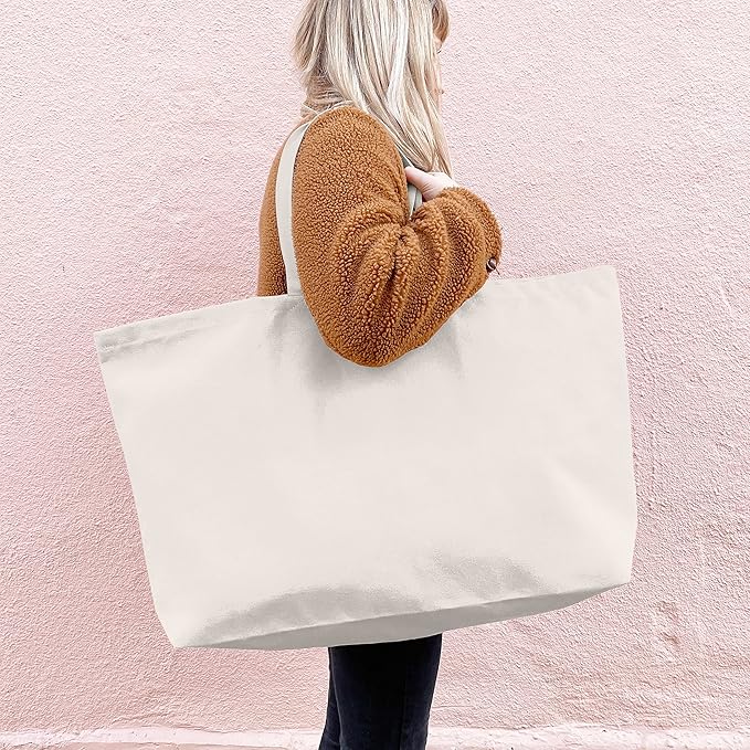 Large Canvas Tote Bag-Extra Big Shopping Beach Totes Bags Reusable Largest Grocery Plain Solid Bag 28"x8"x16"