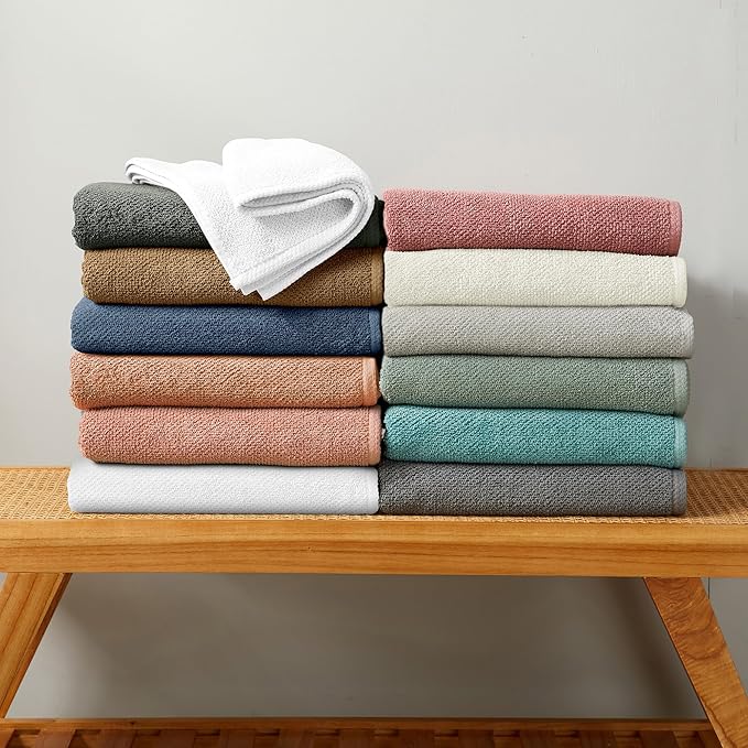 Great Bay Home Taupe Washcloth Set – 100% Cotton 12-Pack 13"x13", Absorbent & Quick-Drying, Soft & Durable