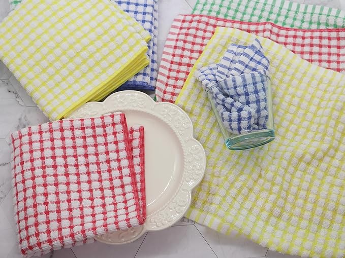 Cotton Cleaning Rags Terry Dish Cloths for Washing Dishes, Set of 8 Dish Rags for Cleaning, Light and Soft Dish Towels for Kitchen Drying Dishes, 11.8 Inch x 11.8 Inch (Yellow)