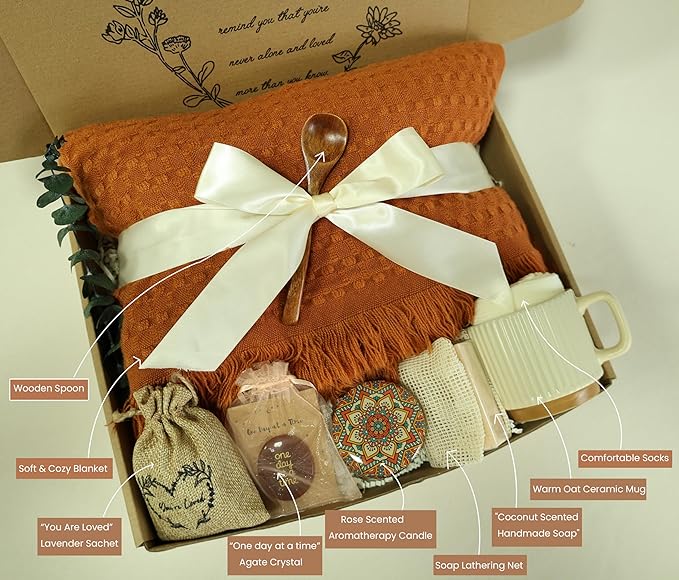 Get Well Soon Gift Baskets for Women - Self Care Package - After Surgery, Sympathy Gifts, Thinking of You/Grief/Bereavement/Miscarriage Gifts for Women(Burnt Orange)