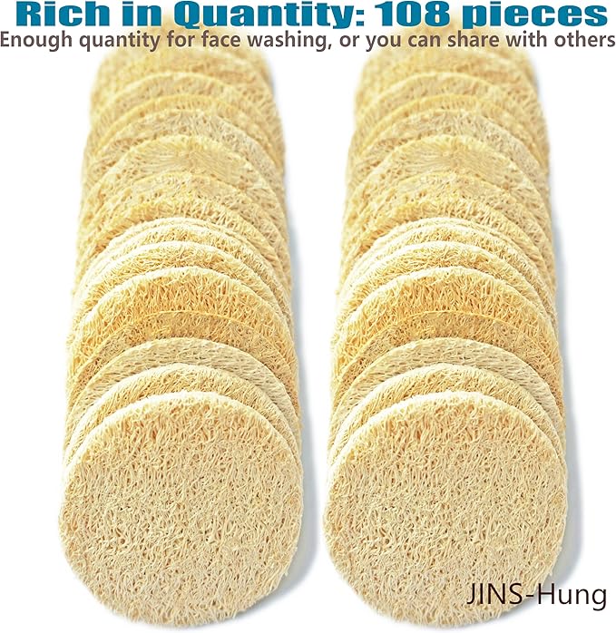 108 Pack Natural Loofah Sponge Exfoliating Face Pads - Facial Body Scrubbers Pad - When Bath Shower and Spa - Loofa Sponges Brush Scrub - Bulk Loofahs Scrubber - Cleansing Skin for Women and Men