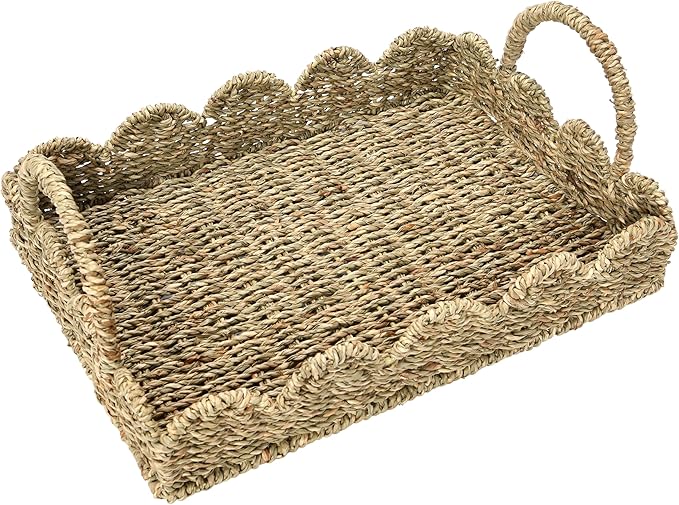 Household Essentials Seagrass Tray with Scalloped Edge, Natural