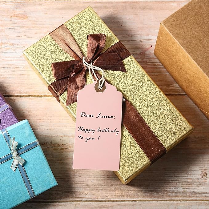 Outus 60 Pcs 4 3/4-in x 2 3/8-in Blank Large Paper Gift Tags with String and Reinforced Eyelet Wire Writable Price Tags Shipping Labels Inventory Labels(Pastel Color)