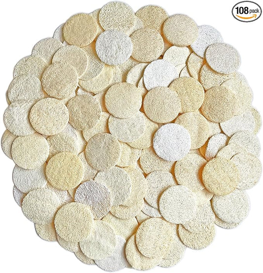 108 Pack Natural Loofah Sponge Exfoliating Face Pads - Facial Body Scrubbers Pad - When Bath Shower and Spa - Loofa Sponges Brush Scrub - Bulk Loofahs Scrubber - Cleansing Skin for Women and Men