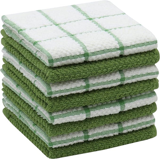 Cleaning Rags Cleaning Cloths for Cleaning House, Cotton Dish Cloths Dish Rags for Washing Dishes, Set of 8, Light and Soft Terry Kitchen Washcloths Kitchen Rags,12 Inch x 12 Inch (Green Set