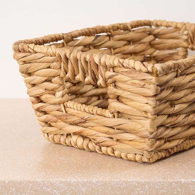 Isidore Water Hyacinth Storage Basket, Woven Rectangular Organizer for Kitchen and Bathroom, 12.2 x 9.4 x 5.1 inches, Natural Brown