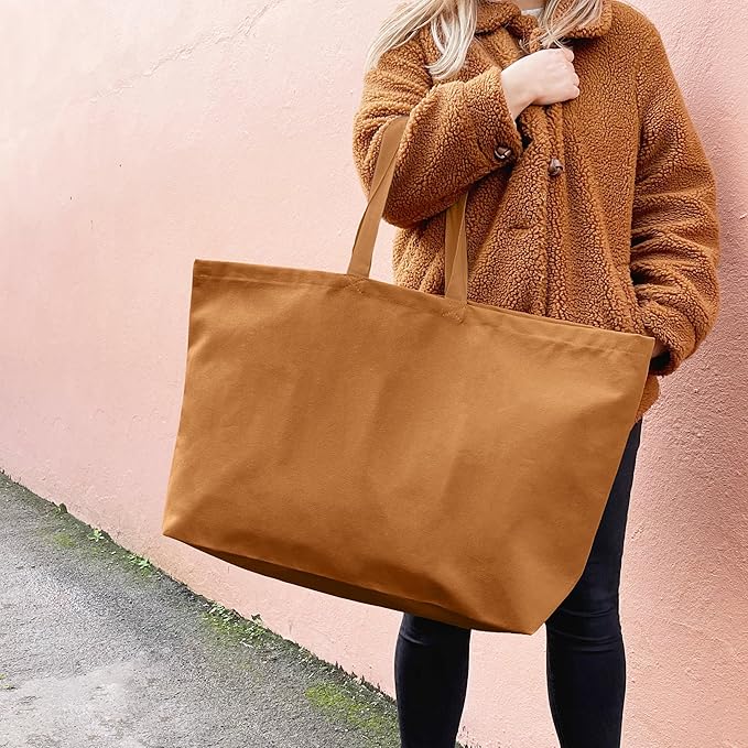 Large Canvas Tote Bag-Extra Big Shopping Beach Totes Bags Reusable Largest Grocery Plain Solid Bag 28"x8"x16"