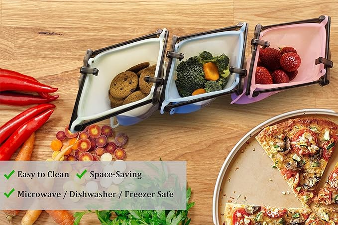 Silicone Food Storage Bags Reusable Stand-Up FoodBunker Dishwasher Safe Set of 3 (2 x 33 Oz + 101 Oz) For Freezing, Marinating Silicone Food Storage Bags