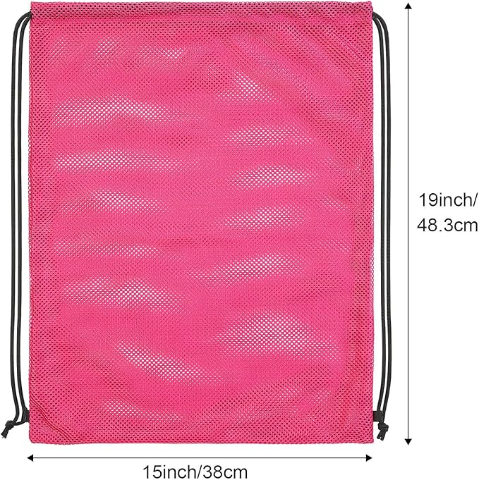 Frienda Mesh Drawstring Backpack Bag Multifunction Mesh Bag for Beach Swimming Gym Clothes Travel Workout (Fluorescent Pink)