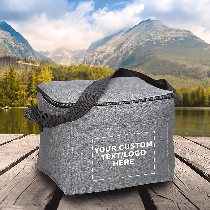 Custom Insulated Cooler Lunch Bag Set of 10, Personalized Bulk Pack - Perfect for Work, Travel, Outdoor Events - Grey