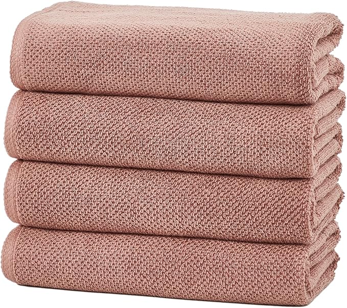 Great Bay Home Pink Bath Towel Set – 100% Cotton 4-Pack 54"x27", Absorbent & Quick-Drying, Soft & Durable