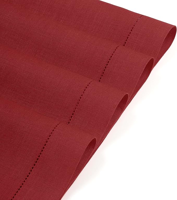 D'Moksha Homes Red Linen Placemats Set of 6 - Classic Hemstitch Placemats 14 x 19 Inch - 100% Pure Linen Table Mats for Winter, Christmas, Holiday - Handcrafted and Machine Washable