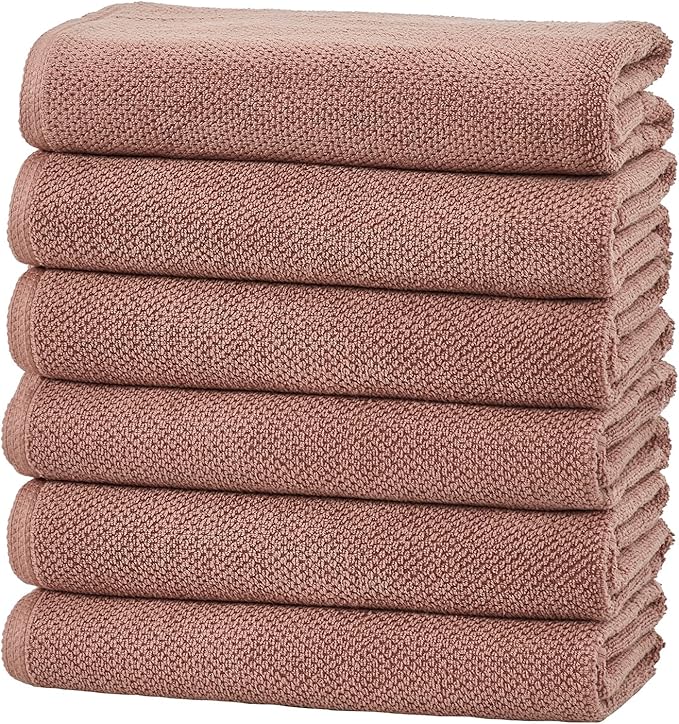 Great Bay Home Pink Hand Towel Set – 100% Cotton 6-Pack 26"x16", Absorbent & Quick-Drying, Soft & Durable
