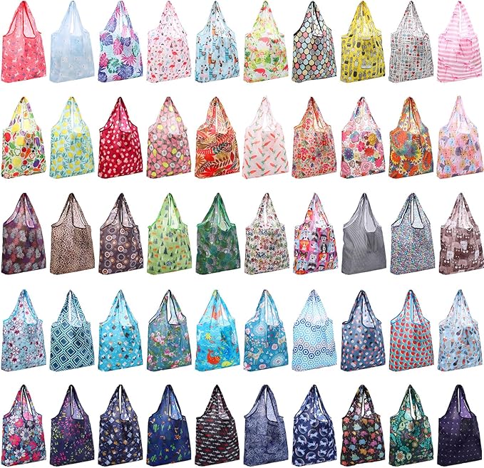Paterr 50 Pack Reusable Grocery Bags Foldable Shopping Bags Bulk Washable Grocery Tote with Carry Pouch for Groceries