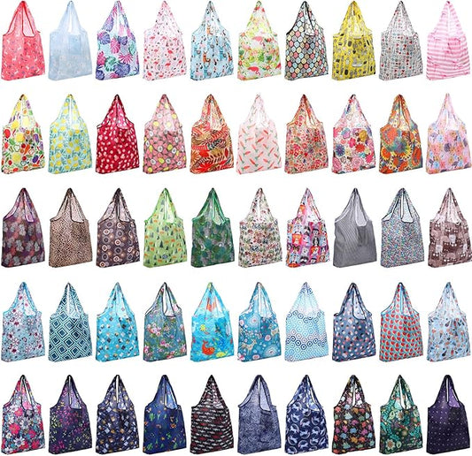 Paterr 50 Pack Reusable Grocery Bags Foldable Shopping Bags Bulk Washable Grocery Tote with Carry Pouch for Groceries