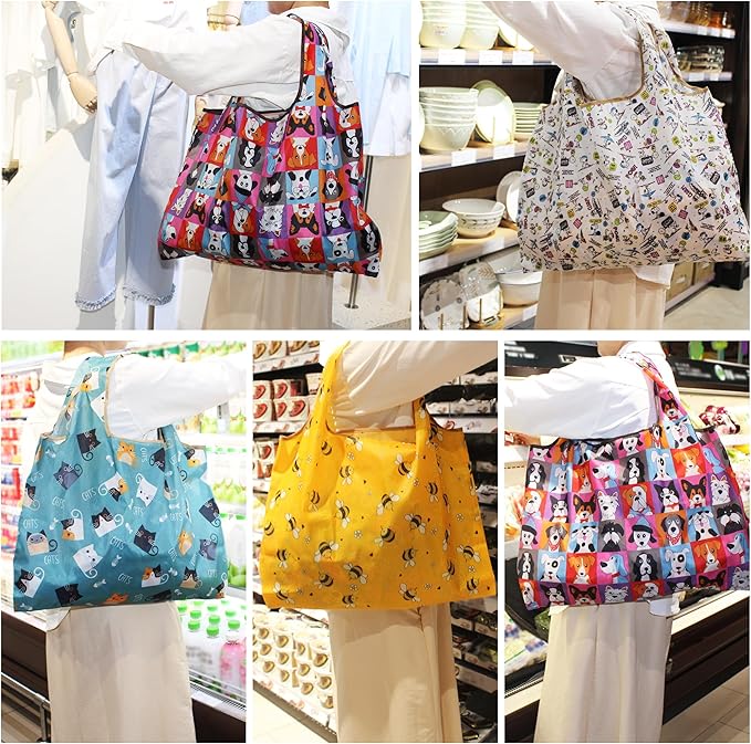 2 Piece Reusable Shopping Bags,foldable shopping bag,60-Pound Capacity,Machine Washable,One Large and One Small