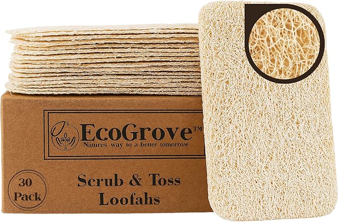 Loofah Sponges 100% All Natural BPA Free Loofahs for Dishes, Face, Soap Making, Shower, Exfoliating Eco-Friendly Biodegradable 30 Pack Compressed (Loofah)