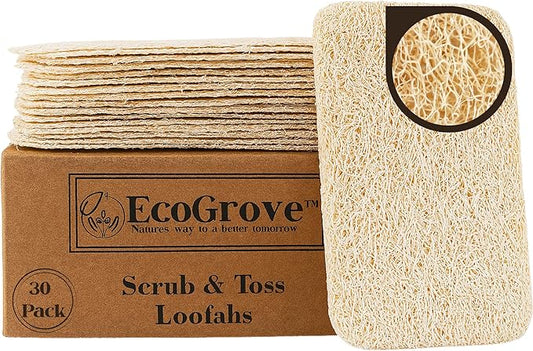 Loofah Sponges 100% All Natural BPA Free Loofahs for Dishes, Face, Soap Making, Shower, Exfoliating Eco-Friendly Biodegradable 30 Pack Compressed (Loofah)