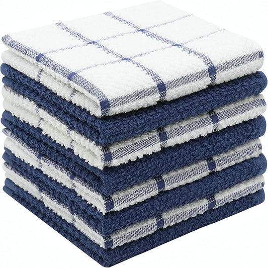 Cleaning Rags Cleaning Cloths for Cleaning House, Cotton Dish Cloths Dish Rags for Washing Dishes, Set of 8, Light and Soft Terry Kitchen Washcloths Kitchen Rags,12 Inch x 12 Inch (Blue Set)
