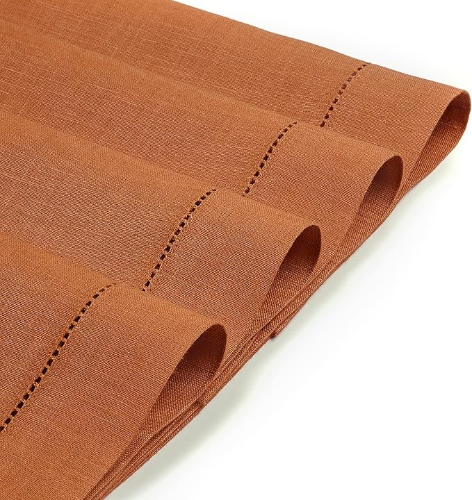 D'Moksha Homes Rust Linen Placemats Set of 4 - Classic Hemstitch Placemats 14 x 19 Inch - 100% Pure Linen Table Mats for Winter, Christmas, Holiday - Handcrafted and Machine Washable