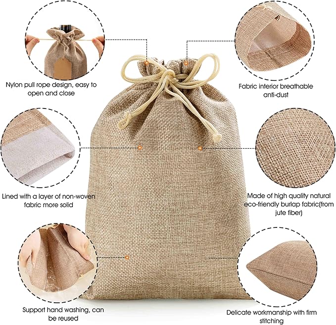 Homum 25 Pcs 7x9 Inch Burlap Gift Bags with Drawstring and Gift Tags, Burlap Jute Bags for Party, Christmas, DIY Craft