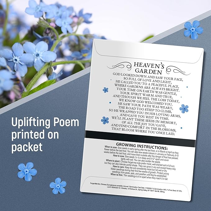 Memorial Forget Me Not Seeds for Celebration of Life – Funeral Favor Packets – 50 Pack